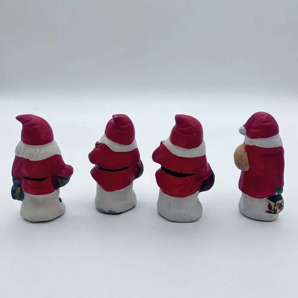 Vtg set of Santa Claus Gnome Christmas Figure 3” Porcelain Figurine (set of 4)